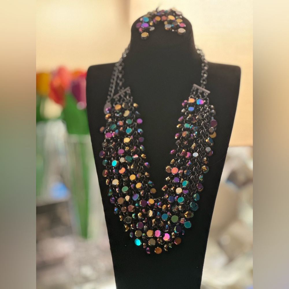 Iridescent Beaded Statement Necklace